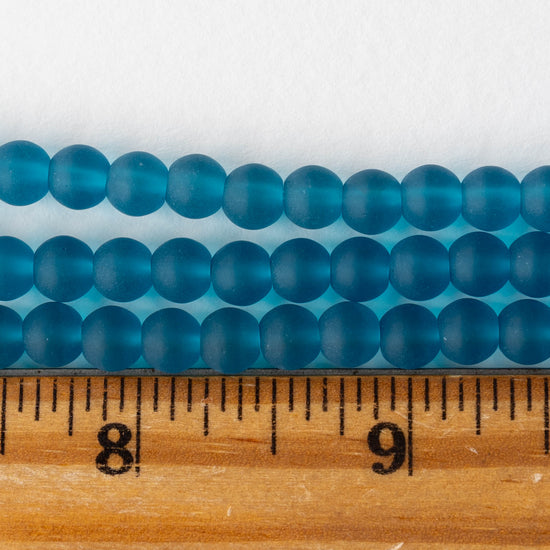 6mm Frosted Glass Rounds - Capri Blue - 70 beads