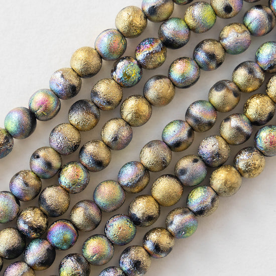 Load image into Gallery viewer, 6mm Round Glass Beads - Gold Etched Rainbow -  25 Beads
