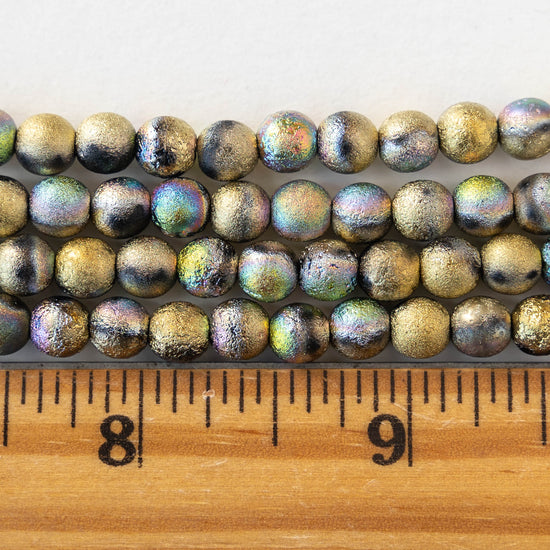Load image into Gallery viewer, 6mm Round Glass Beads - Gold Etched Rainbow -  25 Beads
