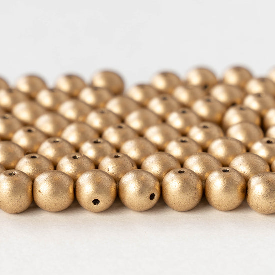 6mm Round Glass Beads - Matte Aztec Gold - 50 beads