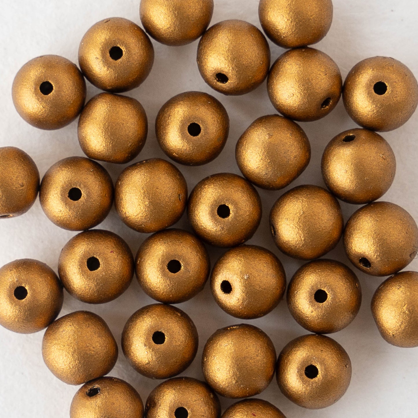 6mm Round Glass Beads - Frosted Gold Matte - 30 Beads
