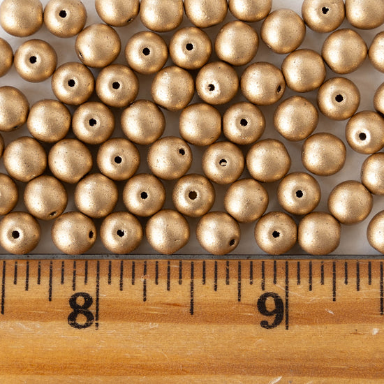 6mm Round Glass Beads - Matte Aztec Gold - 50 beads