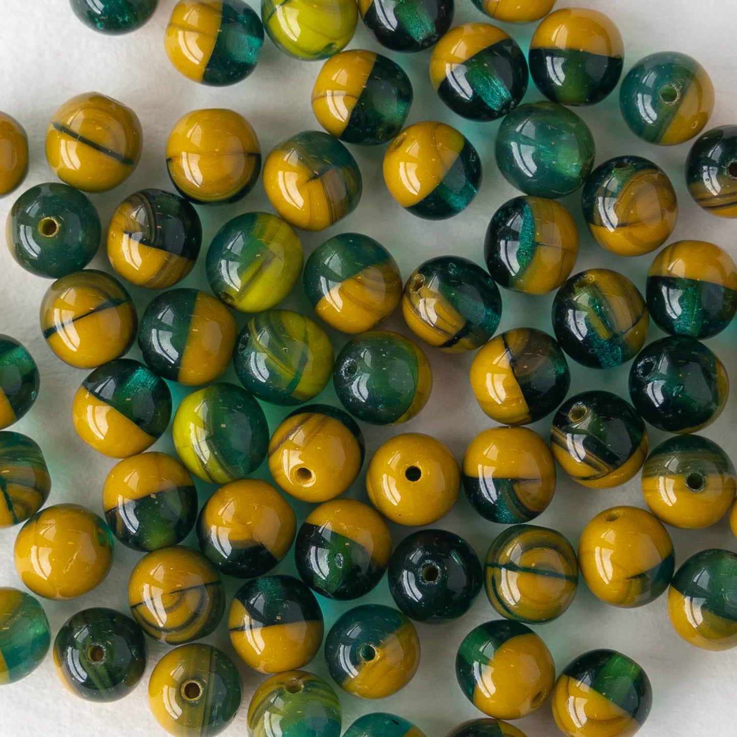 6mm Round Glass Beads - Green Ochre Mix - 50 Beads