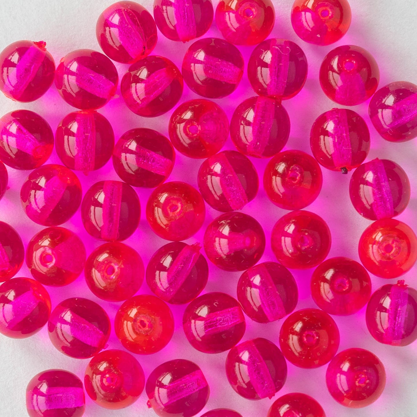 6mm Round Glass Beads - Hot Pink - 50 beads