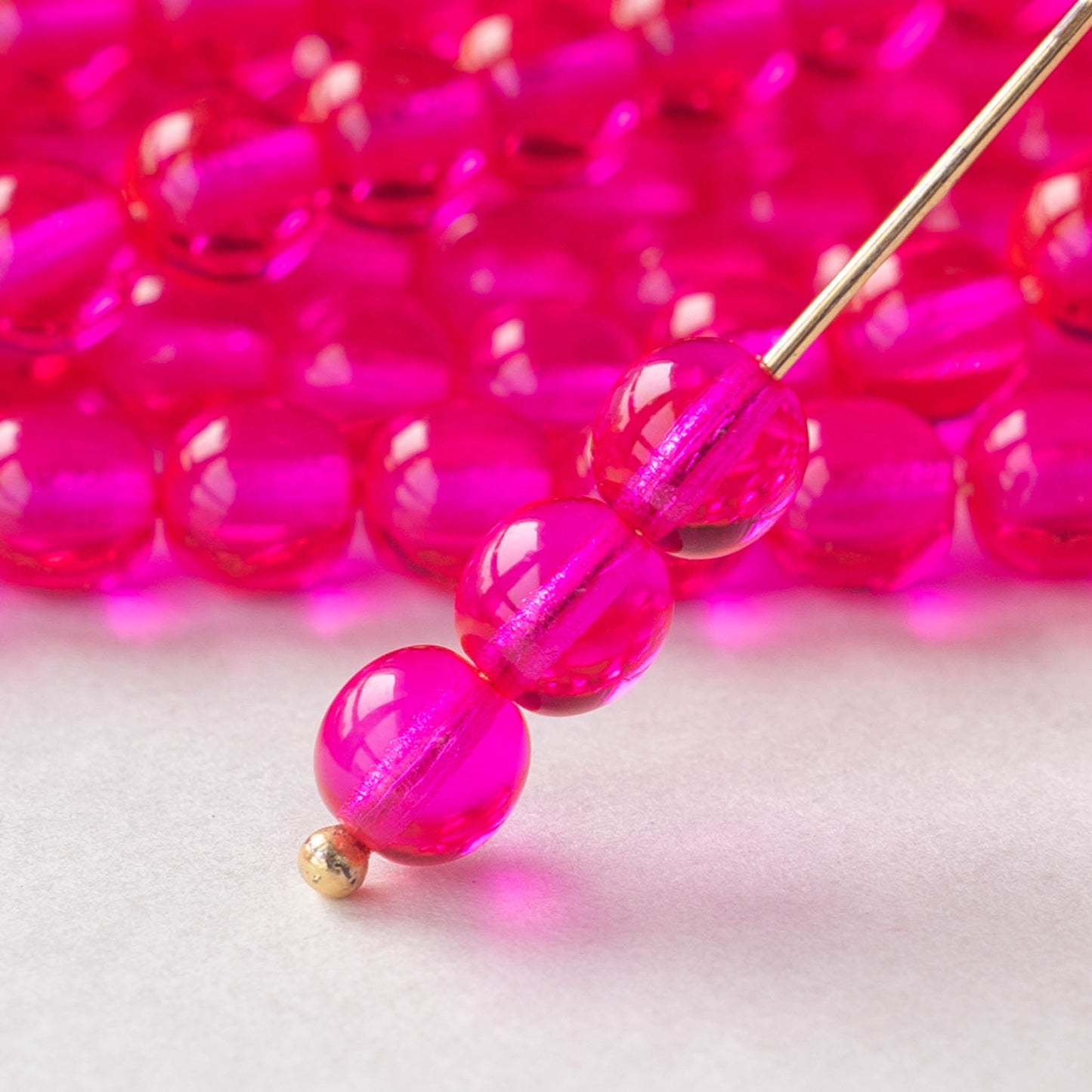 6mm Round Glass Beads - Hot Pink - 50 beads