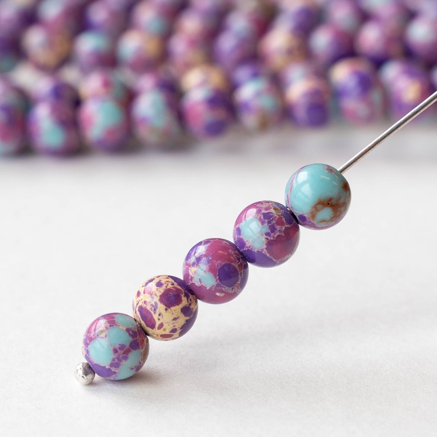 6mm Round Impression Jasper Beads - Purple Blue Mix - Whole or Half Strand