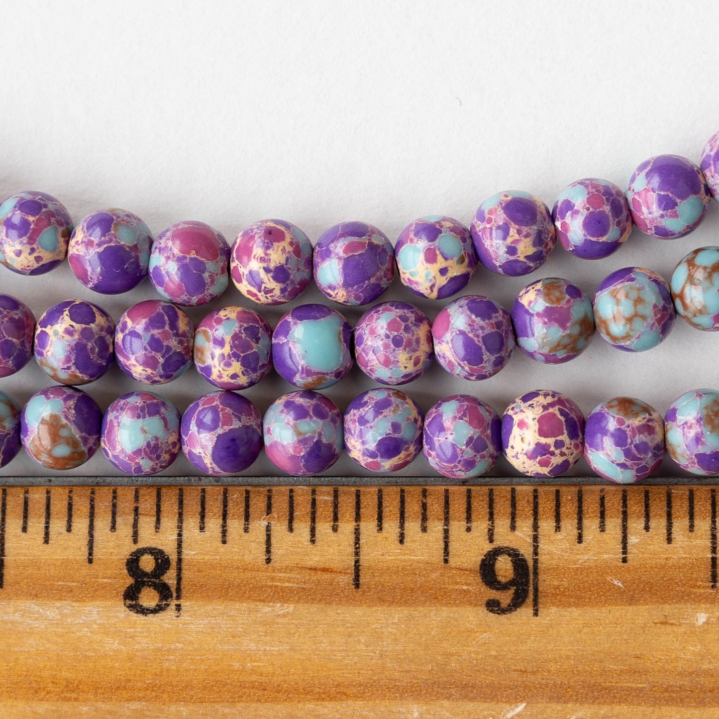 6mm Round Impression Jasper Beads - Purple Blue Mix - Whole or Half Strand