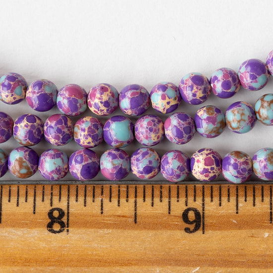 6mm Round Impression Jasper Beads - Purple Blue Mix - Whole or Half Strand
