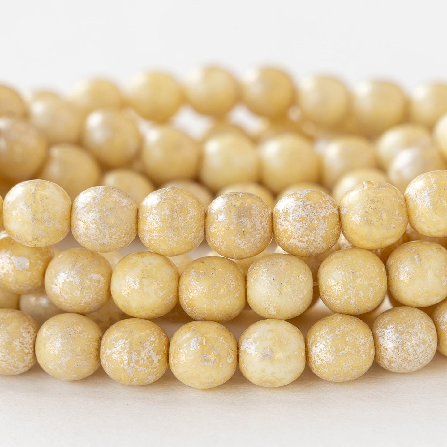 6mm Round Glass Beads - Opaque Ivory with Silver Dust - 30 beads