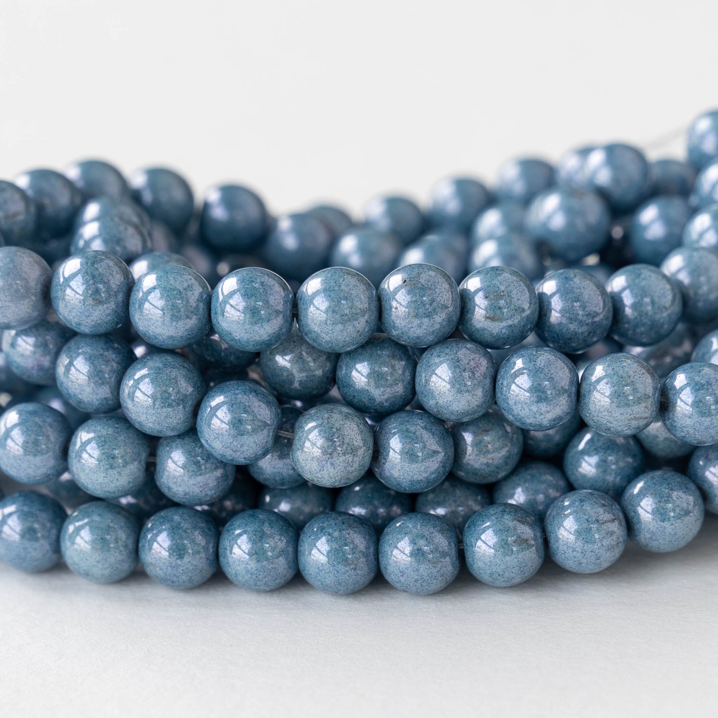 6mm Round Glass Beads - Slate Blue - 25 Beads