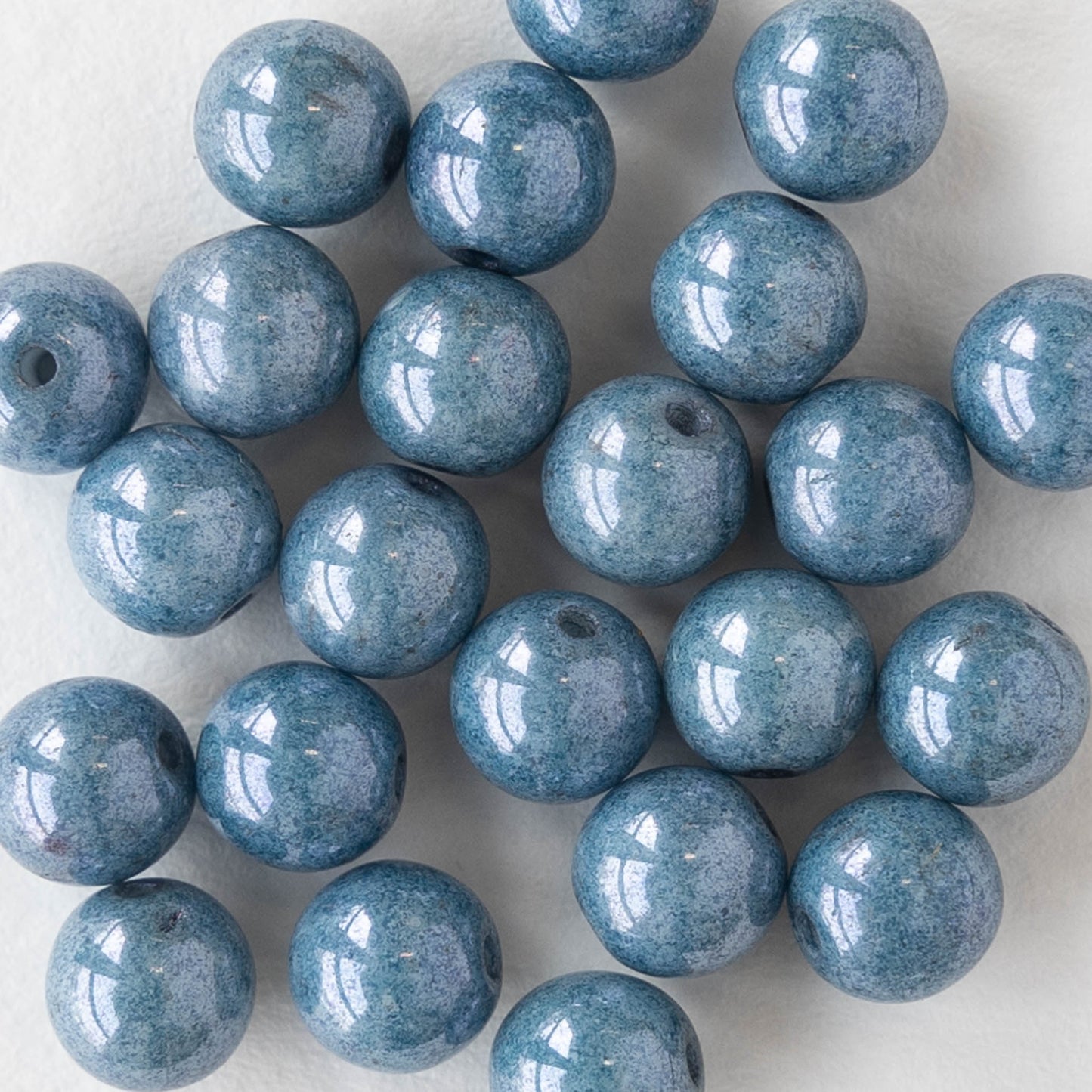 6mm Round Glass Beads - Slate Blue - 25 Beads