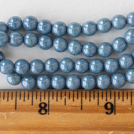 6mm Round Glass Beads - Slate Blue - 25 Beads