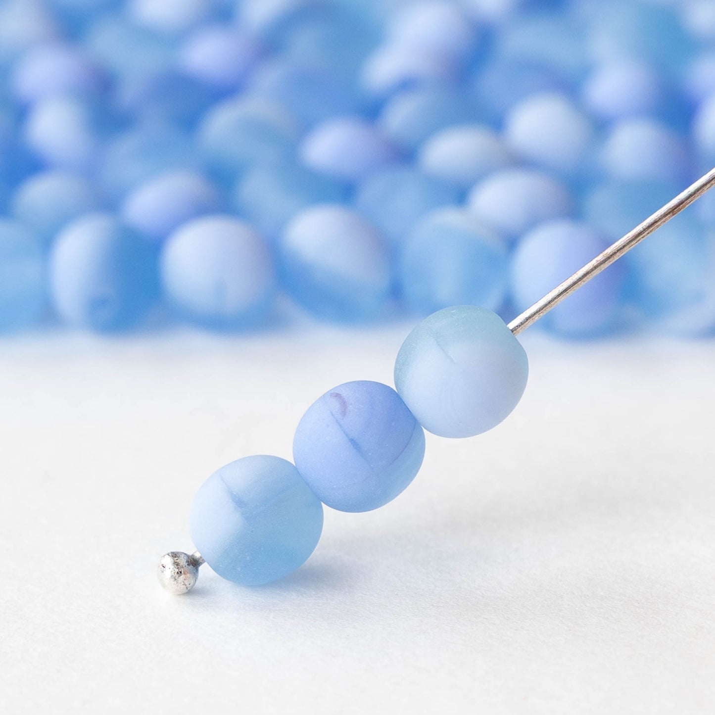 6mm Round Glass Beads - Matte Light Blue Mix - 50 beads