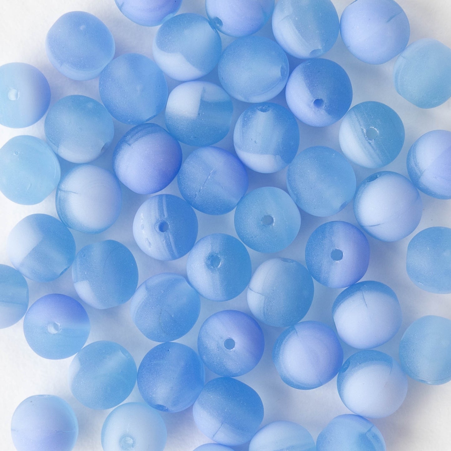 6mm Round Glass Beads - Matte Light Blue Mix - 50 beads