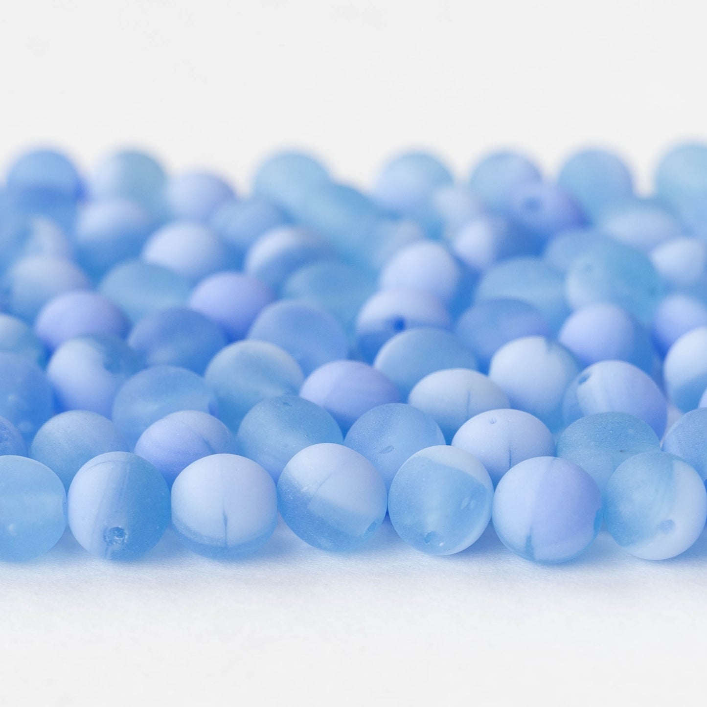 6mm Round Glass Beads - Matte Light Blue Mix - 50 beads