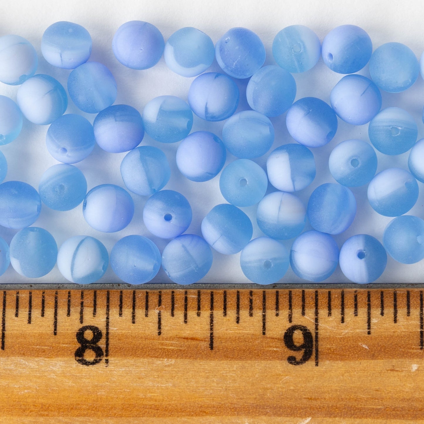 6mm Round Glass Beads - Matte Light Blue Mix - 50 beads