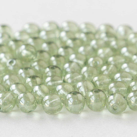 6mm Round Glass Beads - Light Green Luster - 50