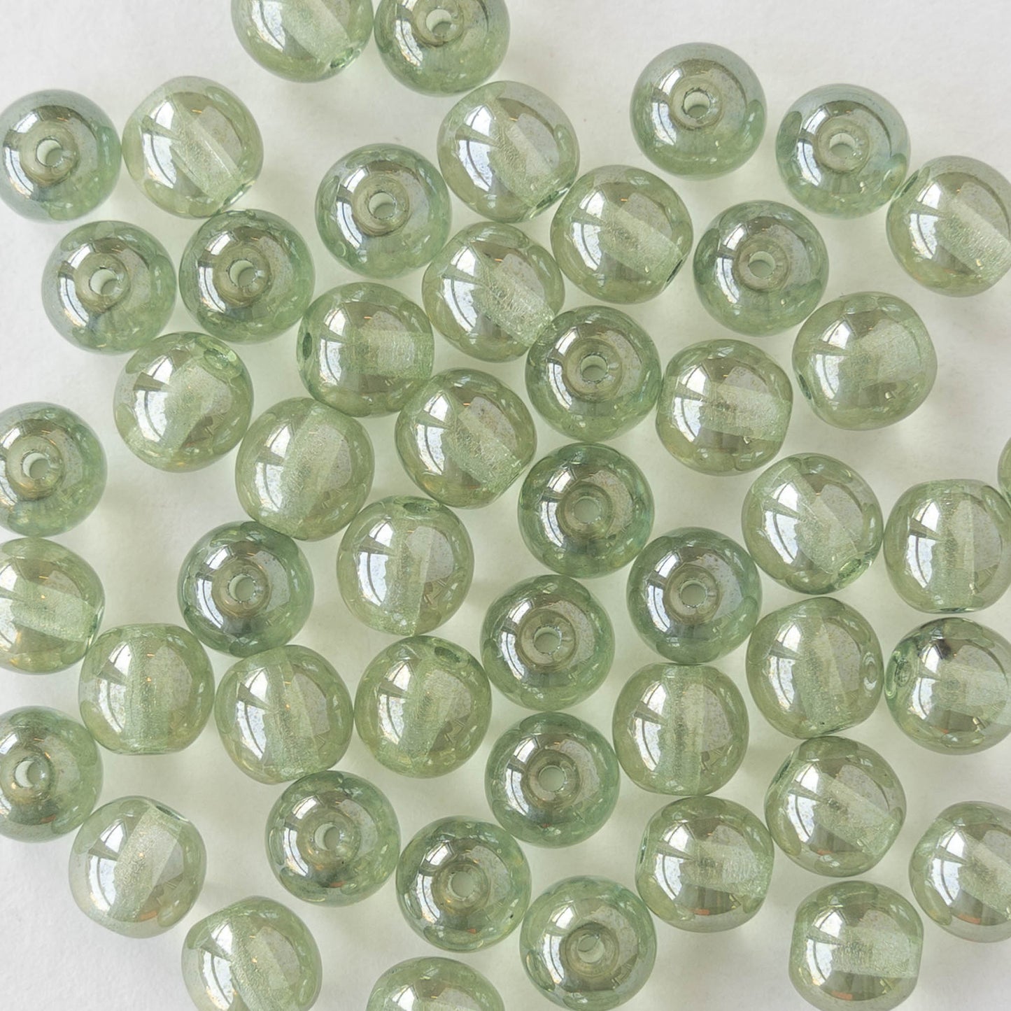 6mm Round Glass Beads - Light Green Luster - 50