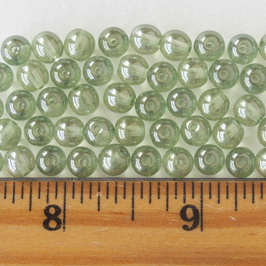 6mm Round Glass Beads - Light Green Luster - 50