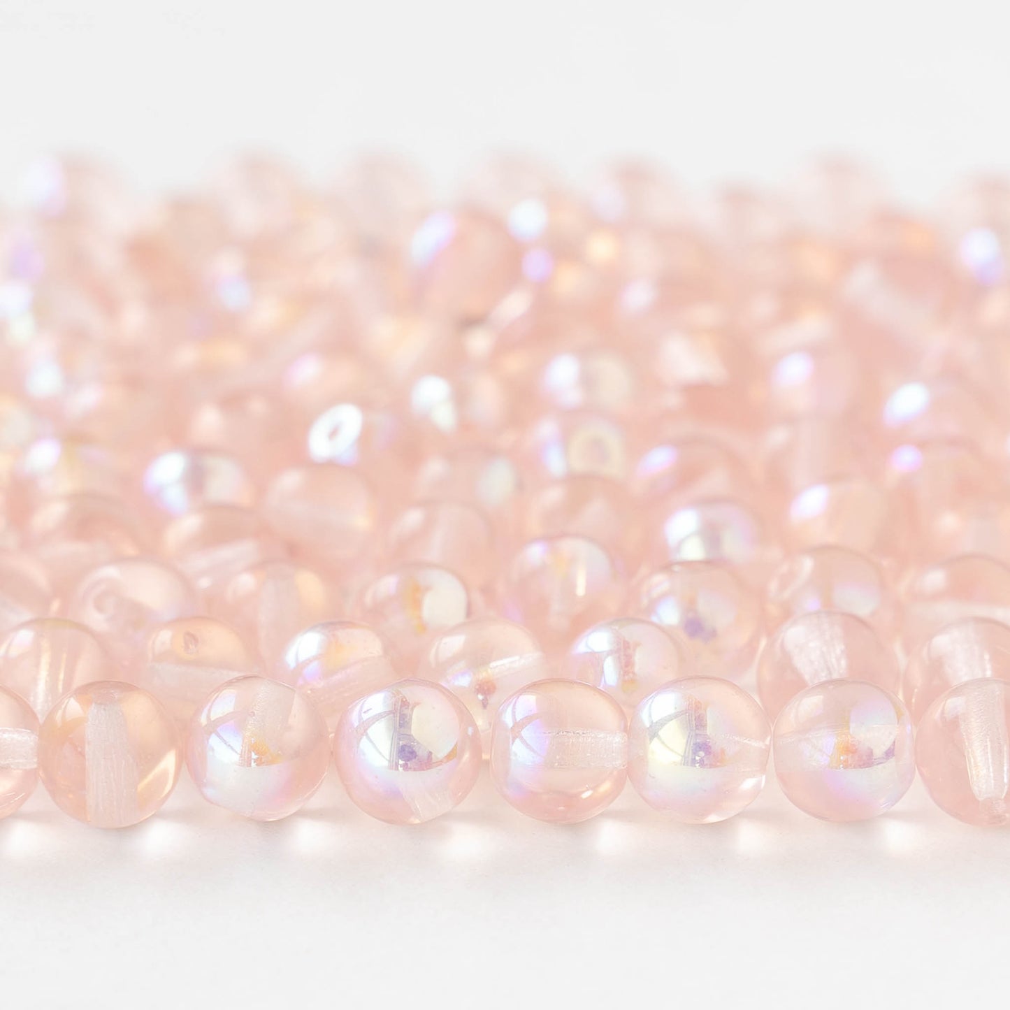 6mm Round Glass Beads - Light Pink AB - 50 or 100 beads