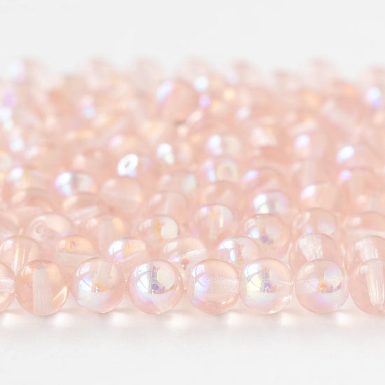 6mm Round Glass Beads - Light Pink AB - 50 or 100 beads