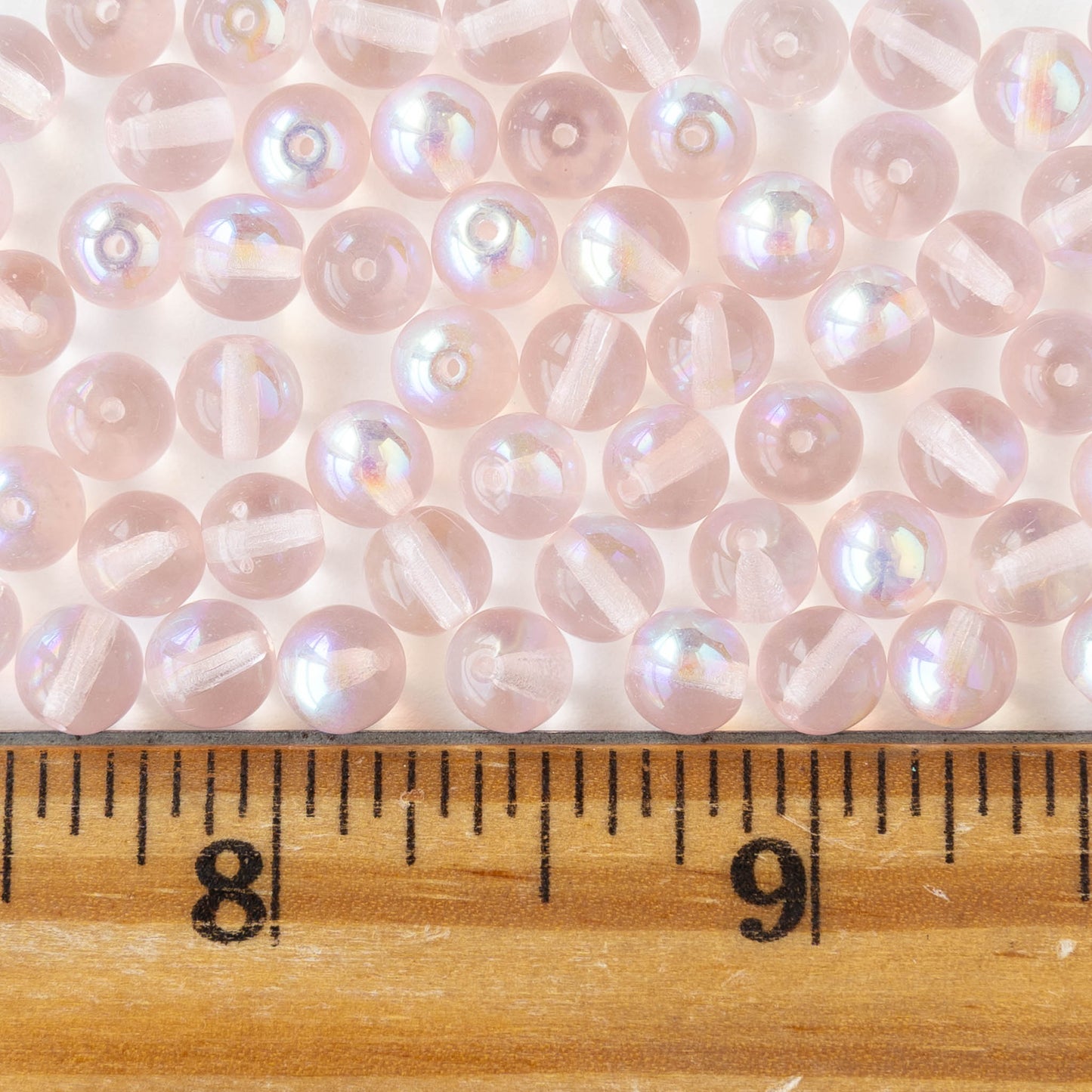 6mm Round Glass Beads - Light Pink AB - 50 or 100 beads