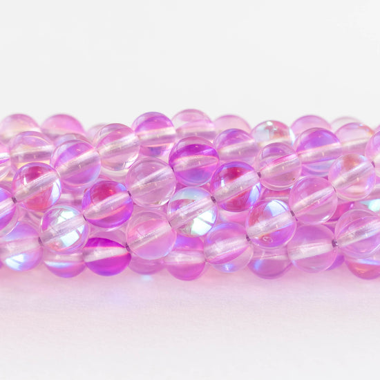 6mm Round Glass Beads - Light Pink Aura - 30 beads