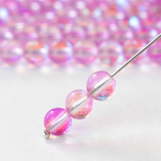 6mm Round Glass Beads - Light Pink Aura - 30 beads