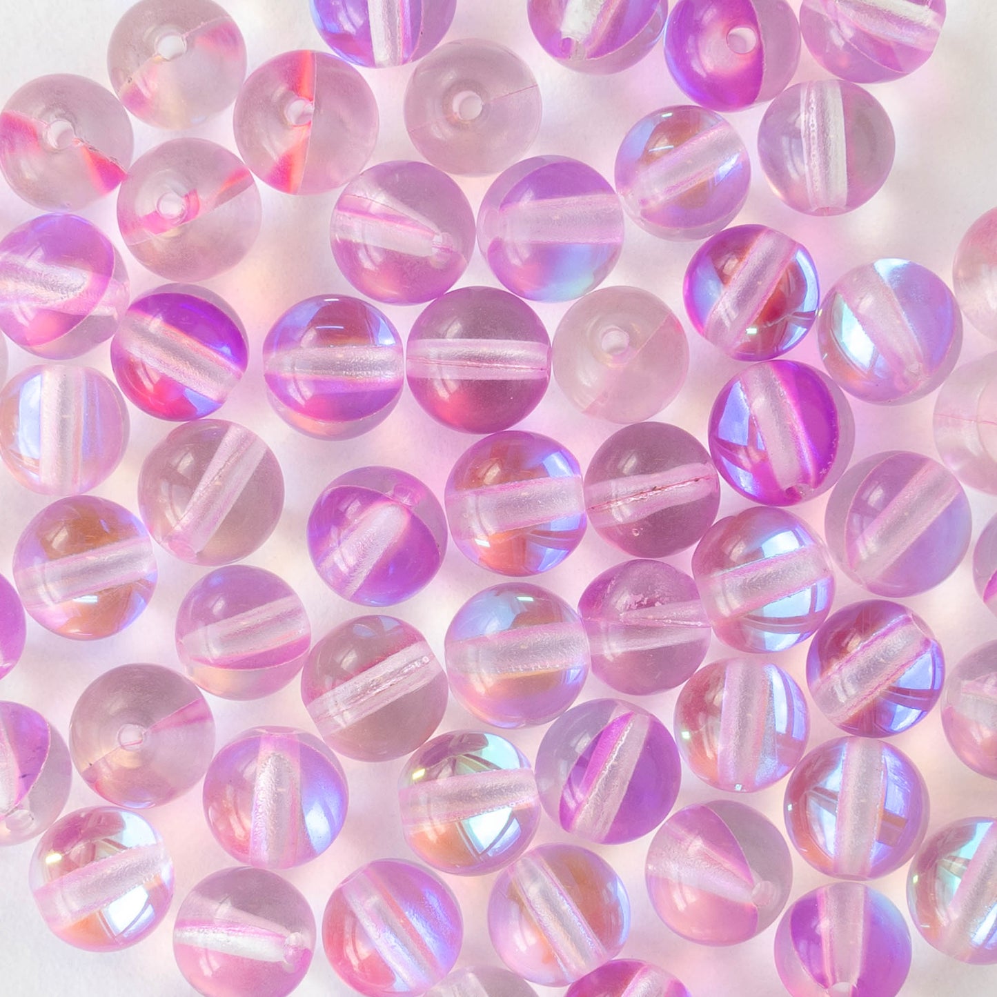 6mm Round Glass Beads - Light Pink Aura - 30 beads