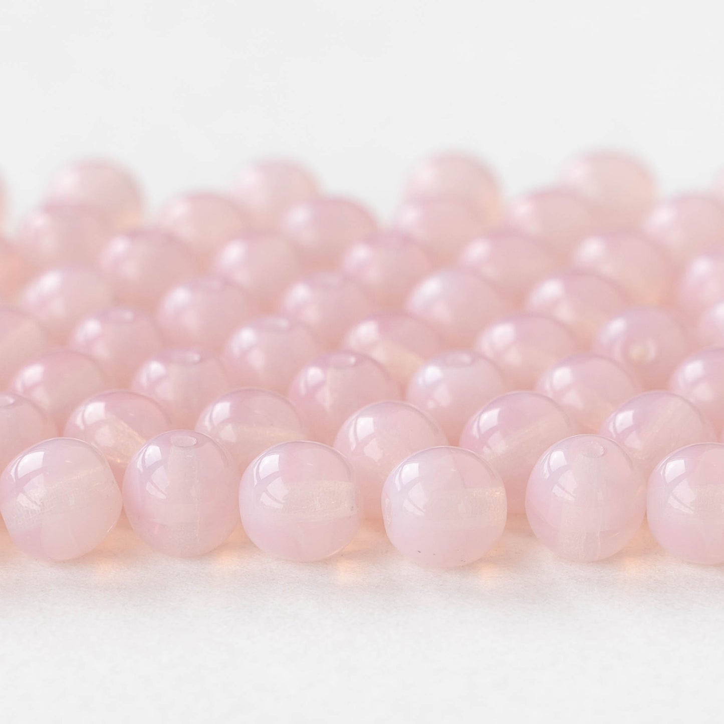 6mm Round Glass Beads - Light Pink Opaline - 50 Beads