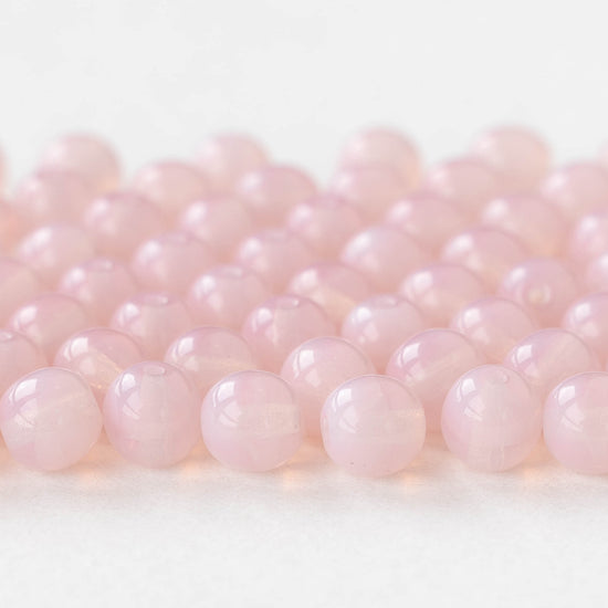 6mm Round Glass Beads - Light Pink Opaline - 50 Beads