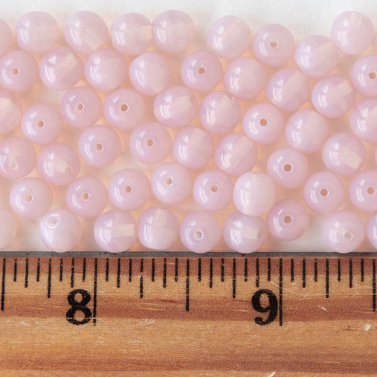 6mm Round Glass Beads - Light Pink Opaline - 50 Beads