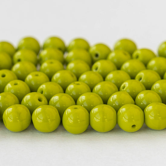 6mm Round Glass Beads - Opaque Lime Green - 50 Beads