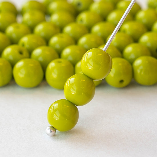 6mm Round Glass Beads - Opaque Lime Green - 50 Beads