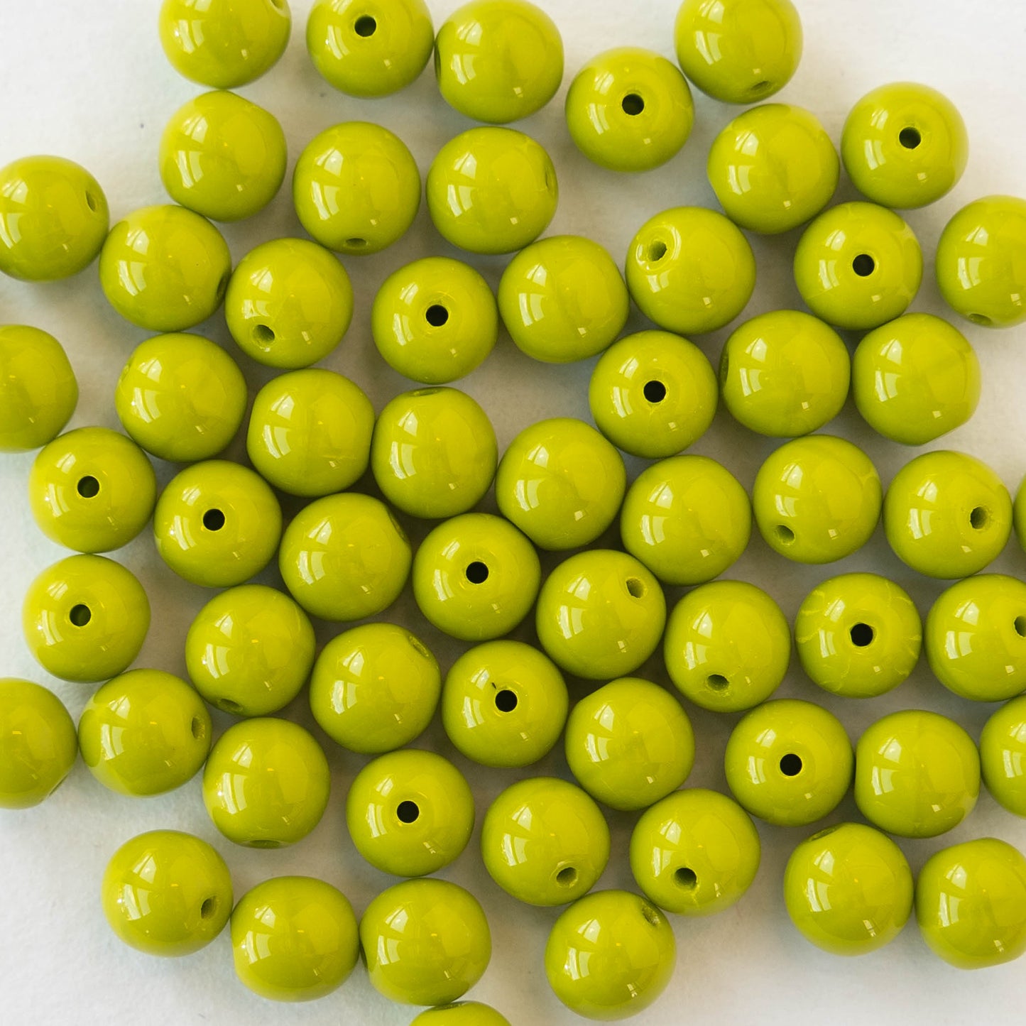 6mm Round Glass Beads - Opaque Lime Green - 50 Beads