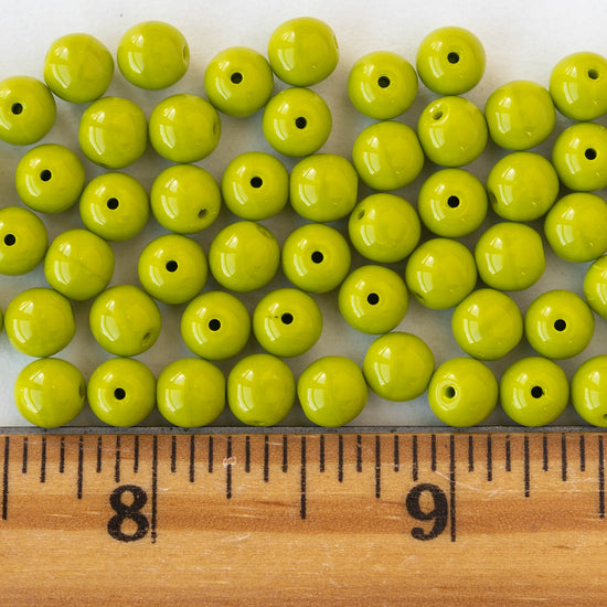 6mm Round Glass Beads - Opaque Lime Green - 50 Beads