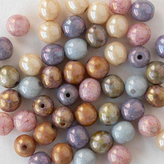 6mm Round Glass Beads - Opaque luster Mix - 50 beads