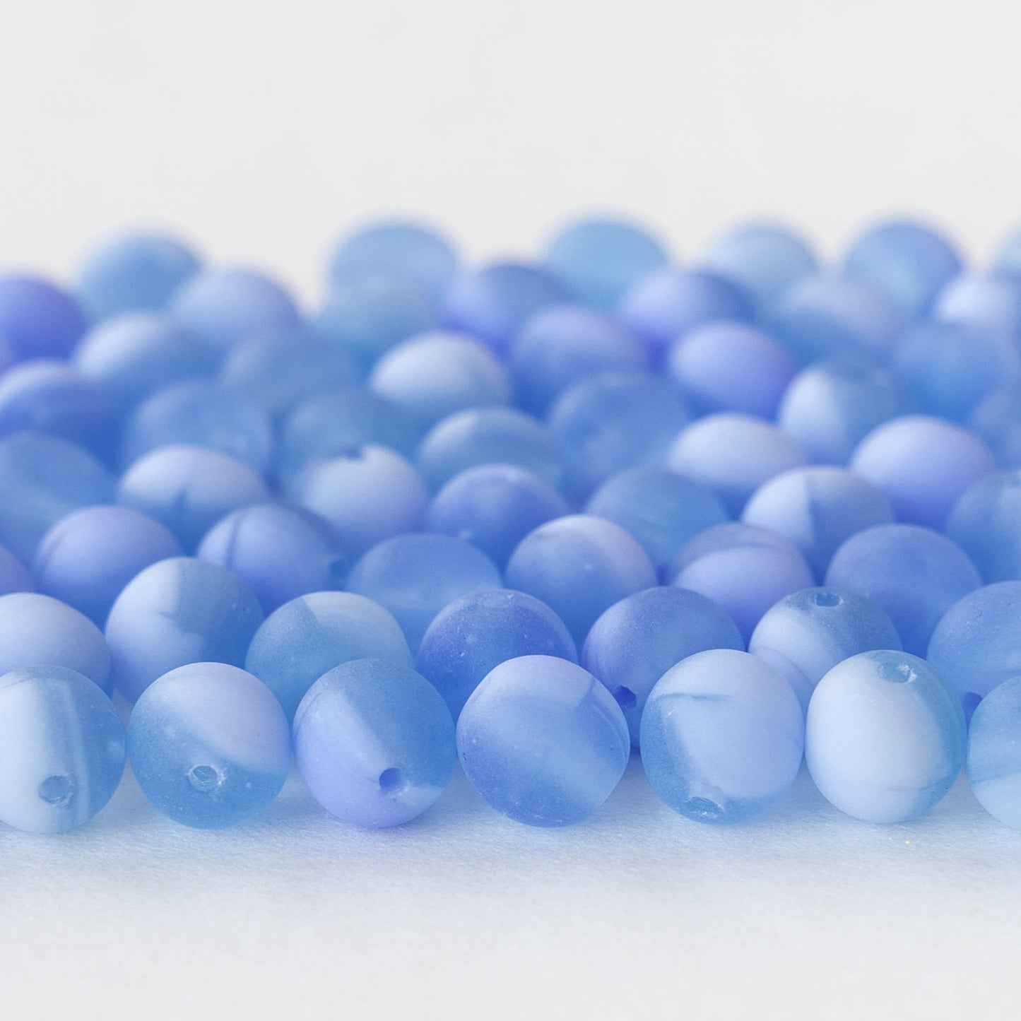 6mm Round Glass Beads - Matte Blue Marble - 60 Beads