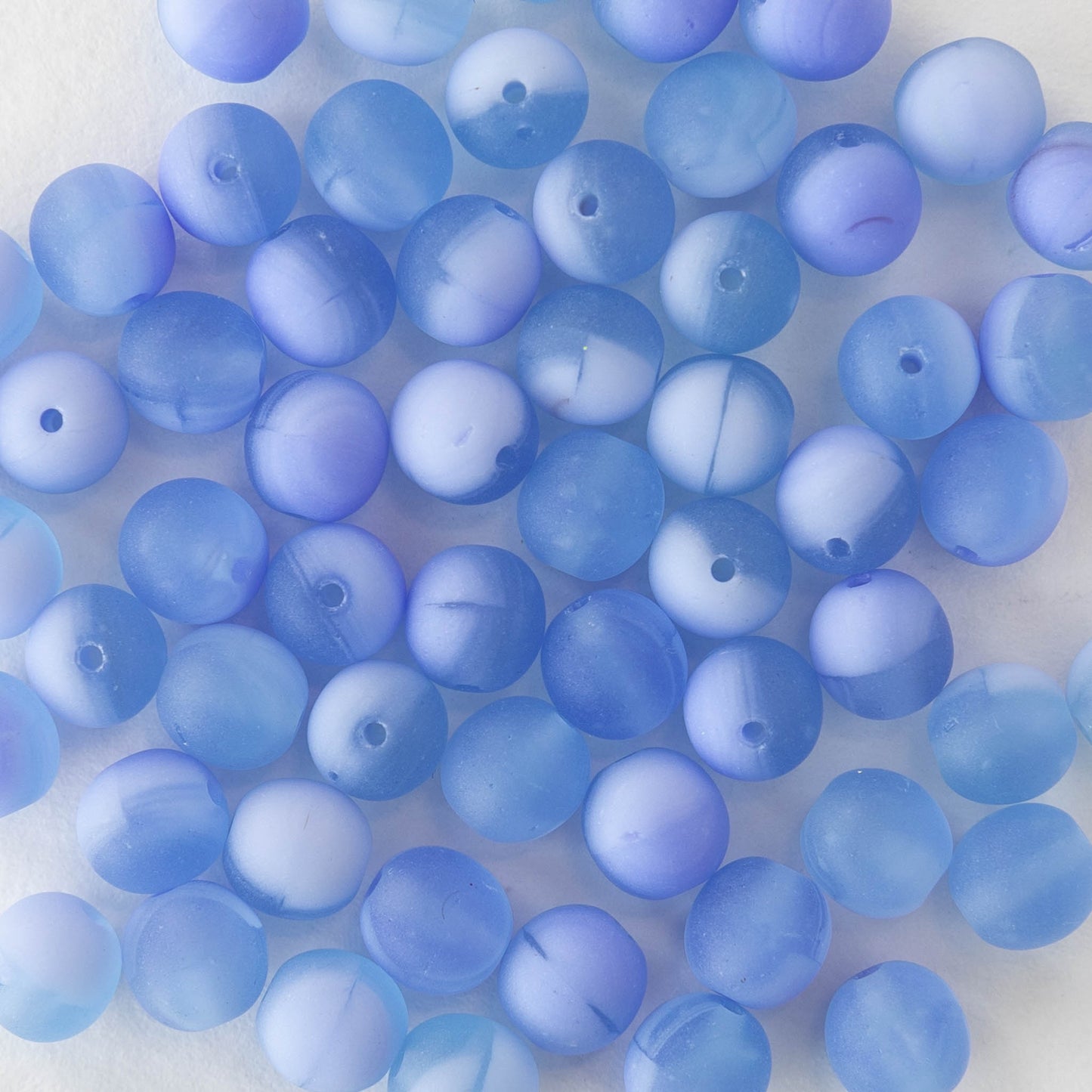 6mm Round Glass Beads - Matte Blue Marble - 60 Beads