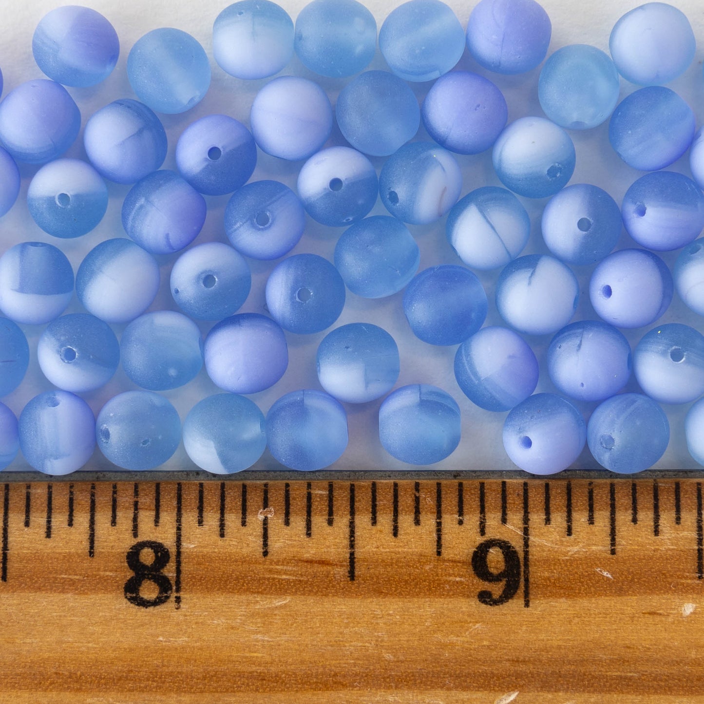 6mm Round Glass Beads - Matte Blue Marble - 60 Beads