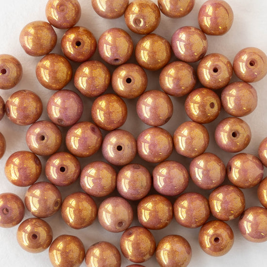 6mm Round Glass Beads - Pink Mauve Luster -  30 Beads