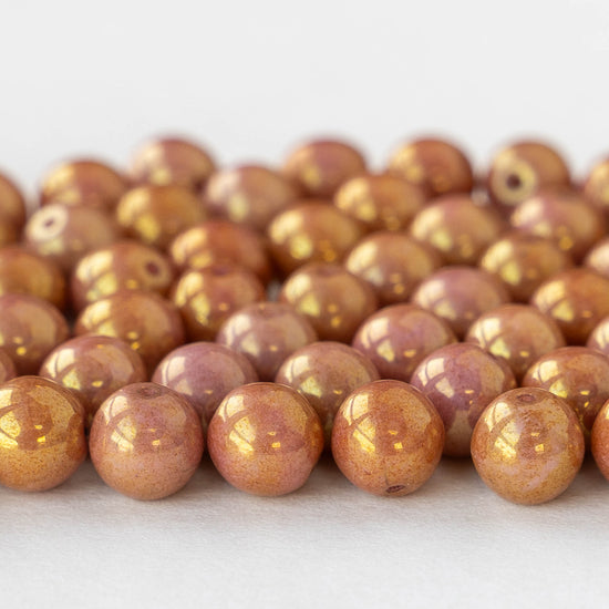 6mm Round Glass Beads - Pink Mauve Luster -  30 Beads