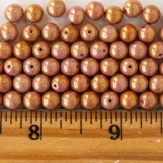 6mm Round Glass Beads - Pink Mauve Luster -  30 Beads