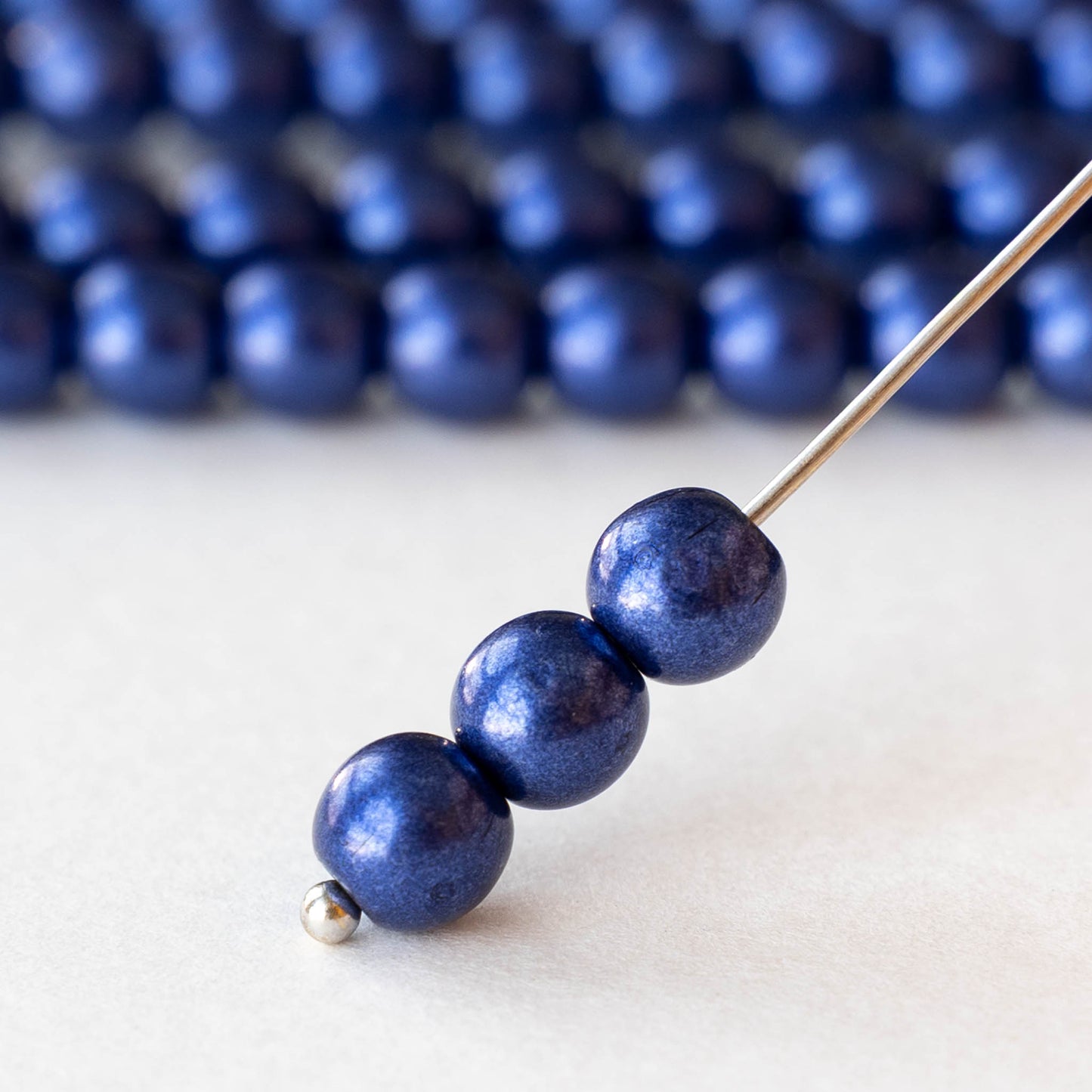 6mm Round Glass Beads - Metallic Midnight Blue - 50 beads