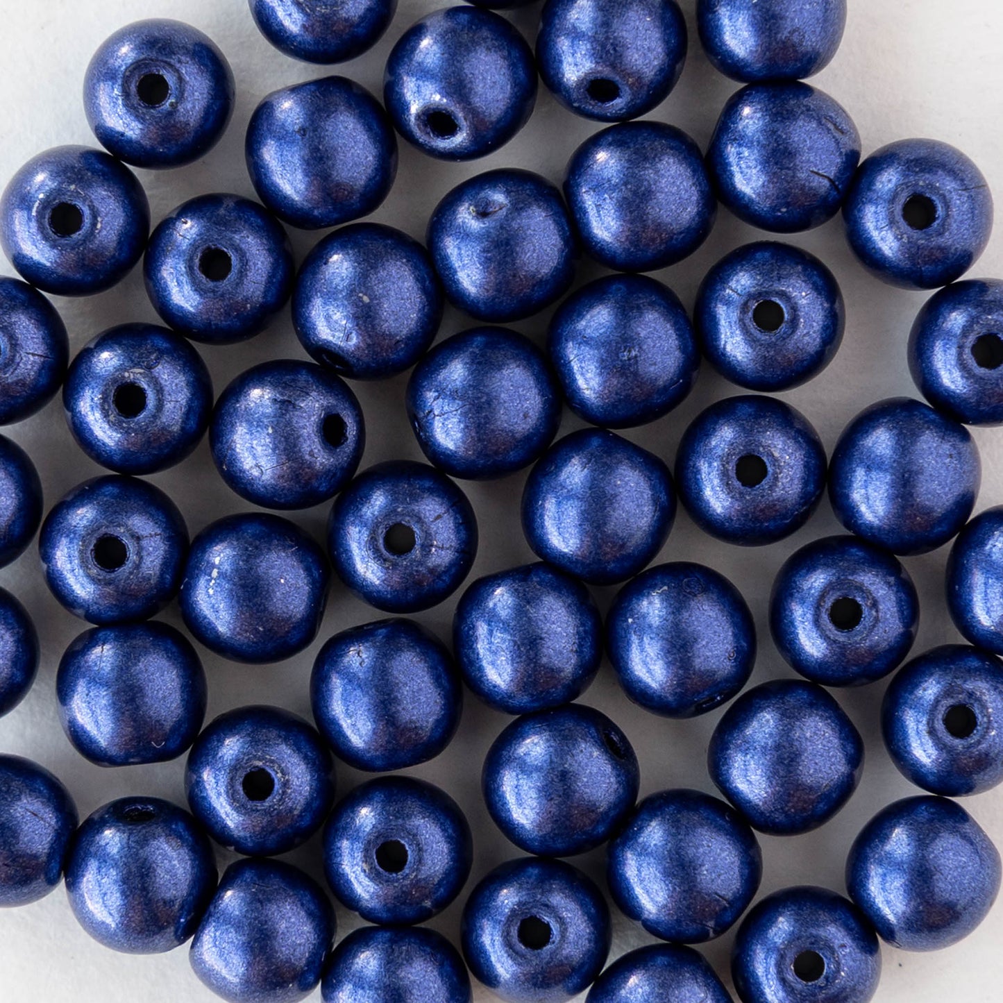 6mm Round Glass Beads - Metallic Midnight Blue - 50 beads