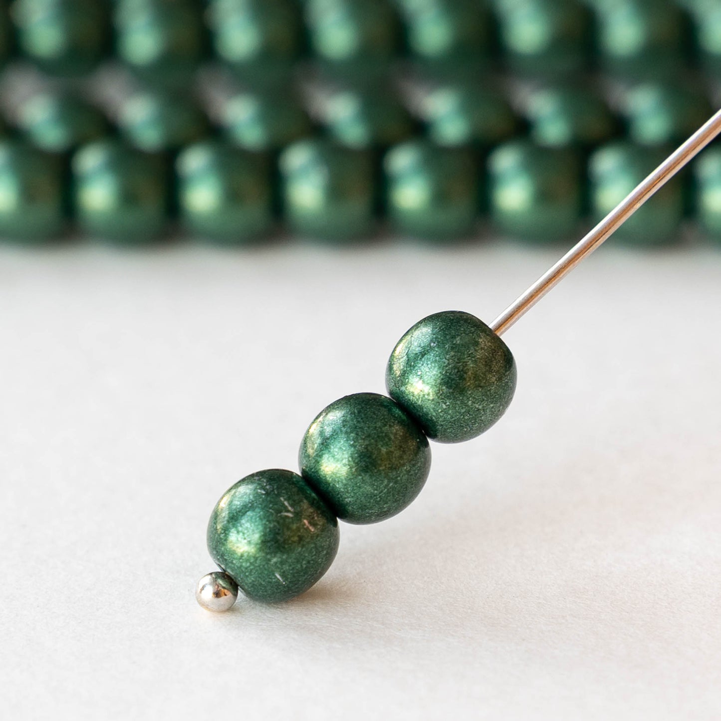 6mm Round Glass Beads - Metallic Forest Green - 50 beads