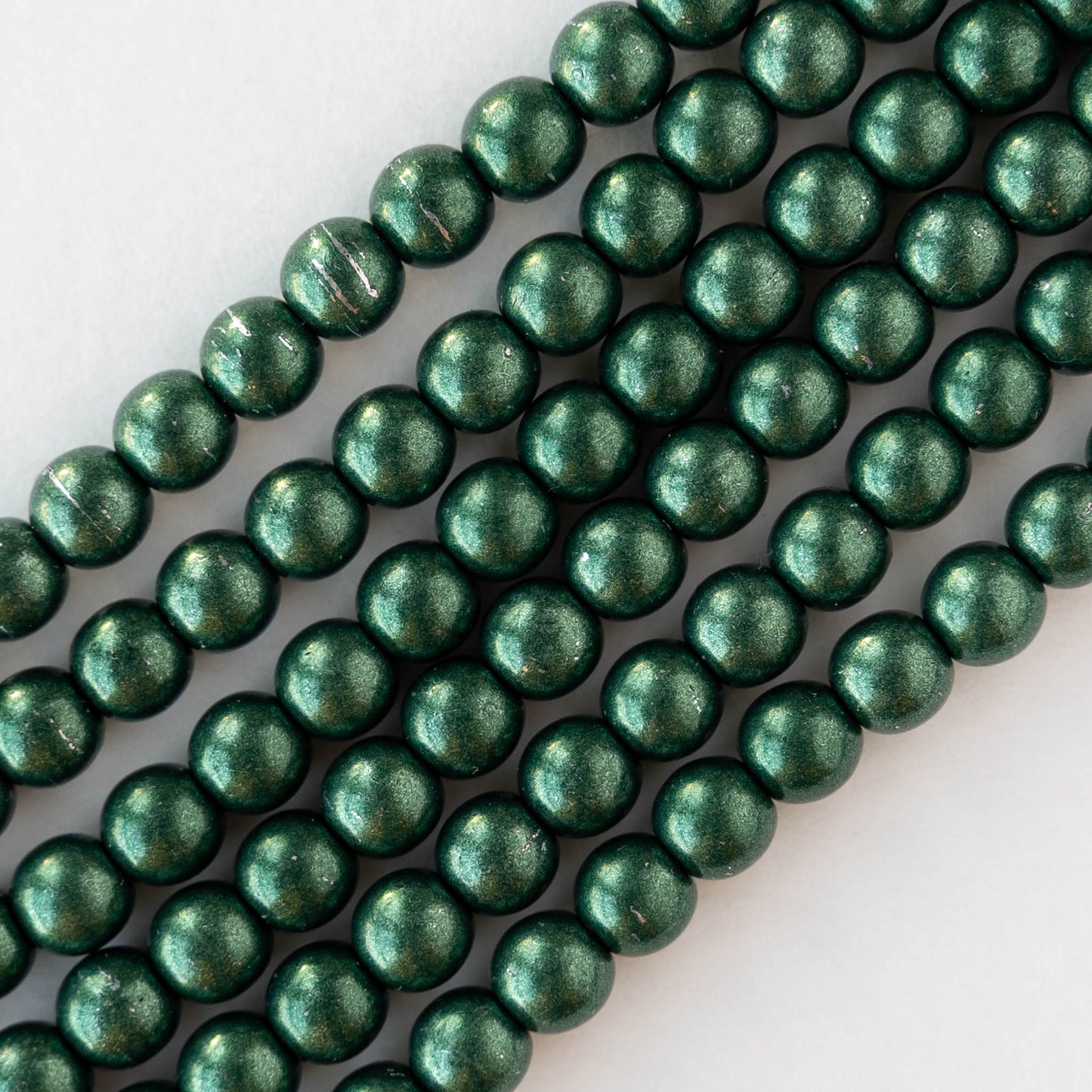 6mm Round Glass Beads - Metallic Forest Green - 50 beads