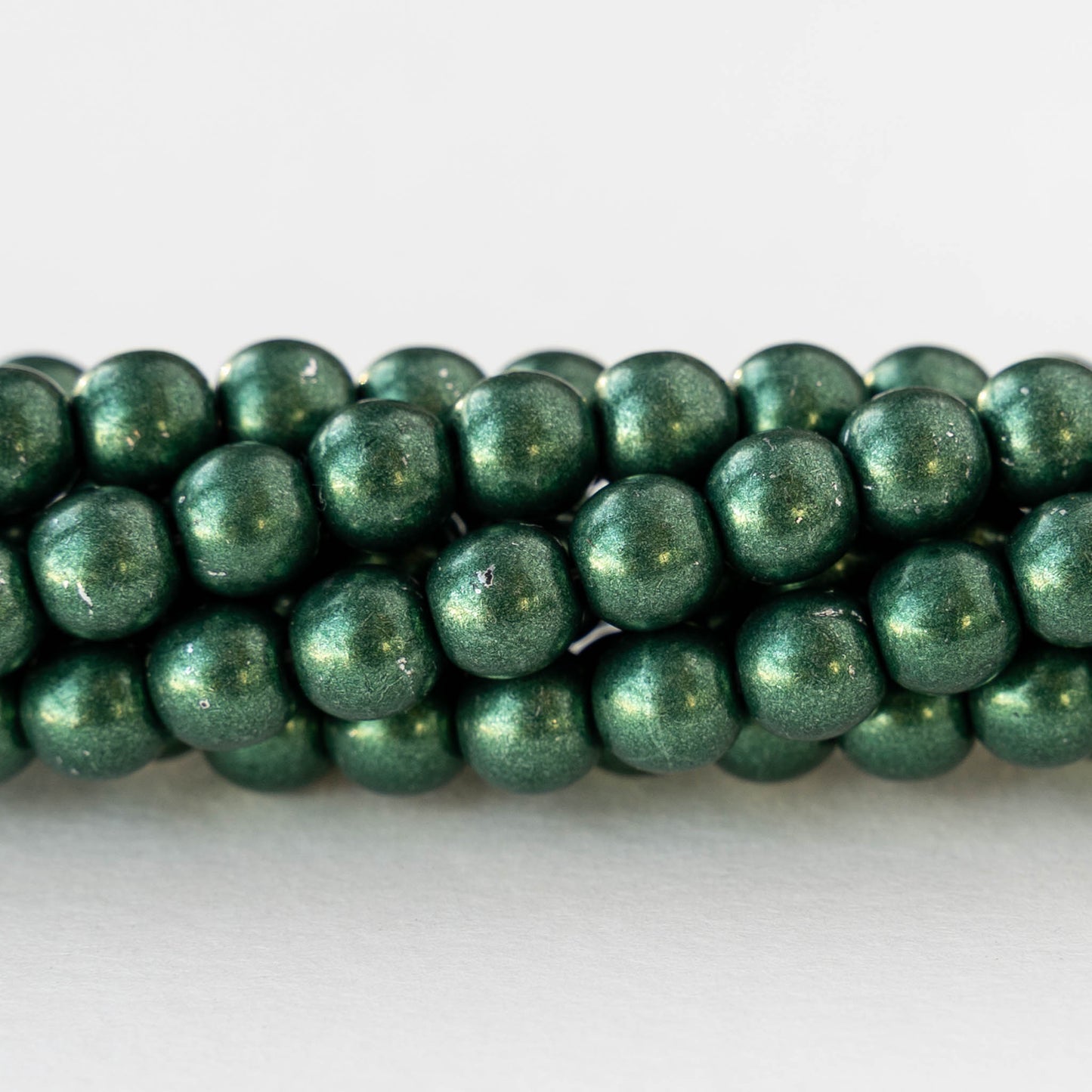 6mm Round Glass Beads - Metallic Forest Green - 50 beads