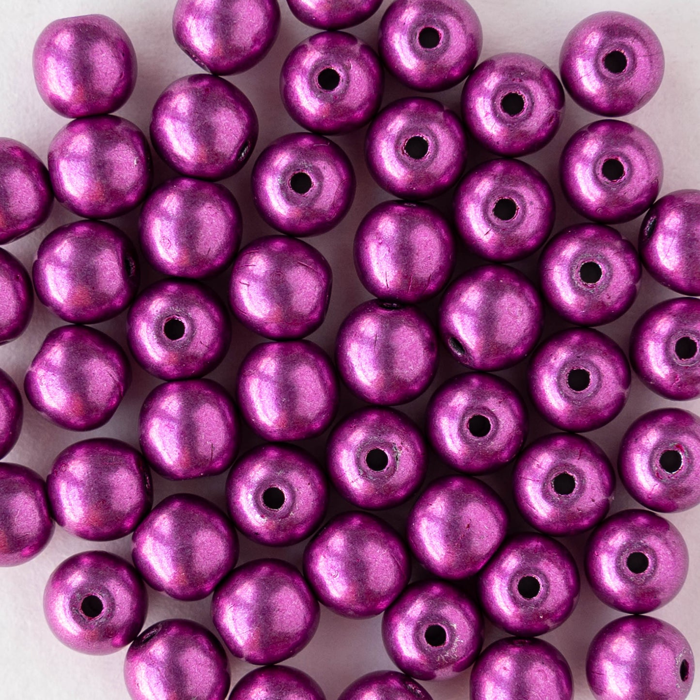 6mm Round Glass Beads - Metallic Fuchsia - 50 beads