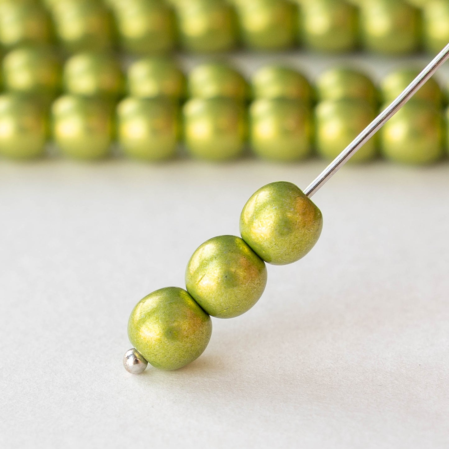6mm Round Glass Beads - Metallic Chartreuse Green - 50 beads